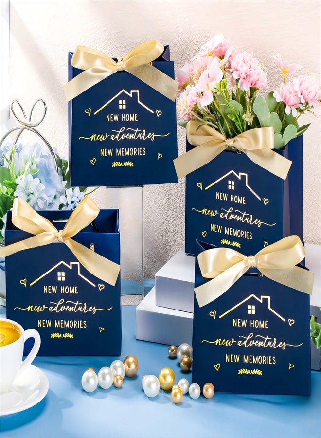 Spakon 25 Pcs Small Housewarming Gift Bags New Home Wrapping Real Estate Agent Gifts Bags with Golden Ribbon Bow and Handles for Clients Friends New Adventure Sweet Present Supplies (Navy Blue) - Image 5